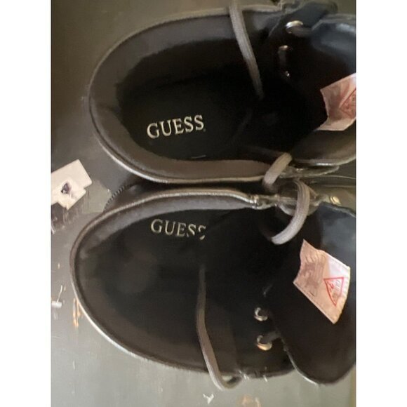 Mens Guess Black Leather Hiking Boots Lace-Up Style US 10 Gorpcore Vegan - Picture 7 of 8